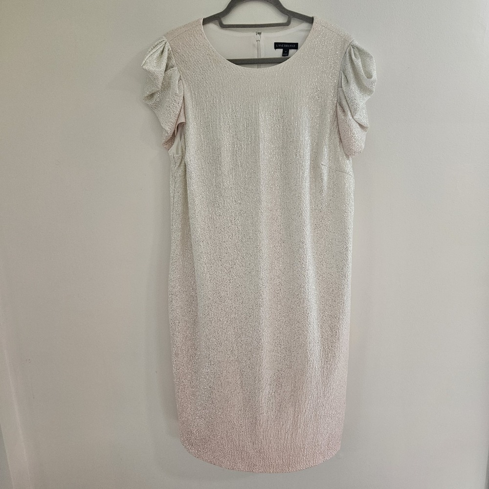 Lane Bryant Dress Womens Plus 14 Ombre Pink Sheath Cocktail Ruched Puff Sleeve